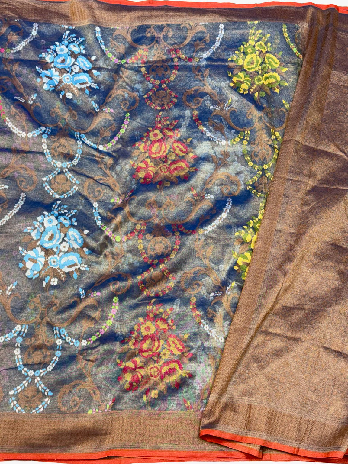 Blue Pure Tissue Silk | Pure Cotton Tissue Jamdani Handloom Modern Banarasi Lightweight Saree
