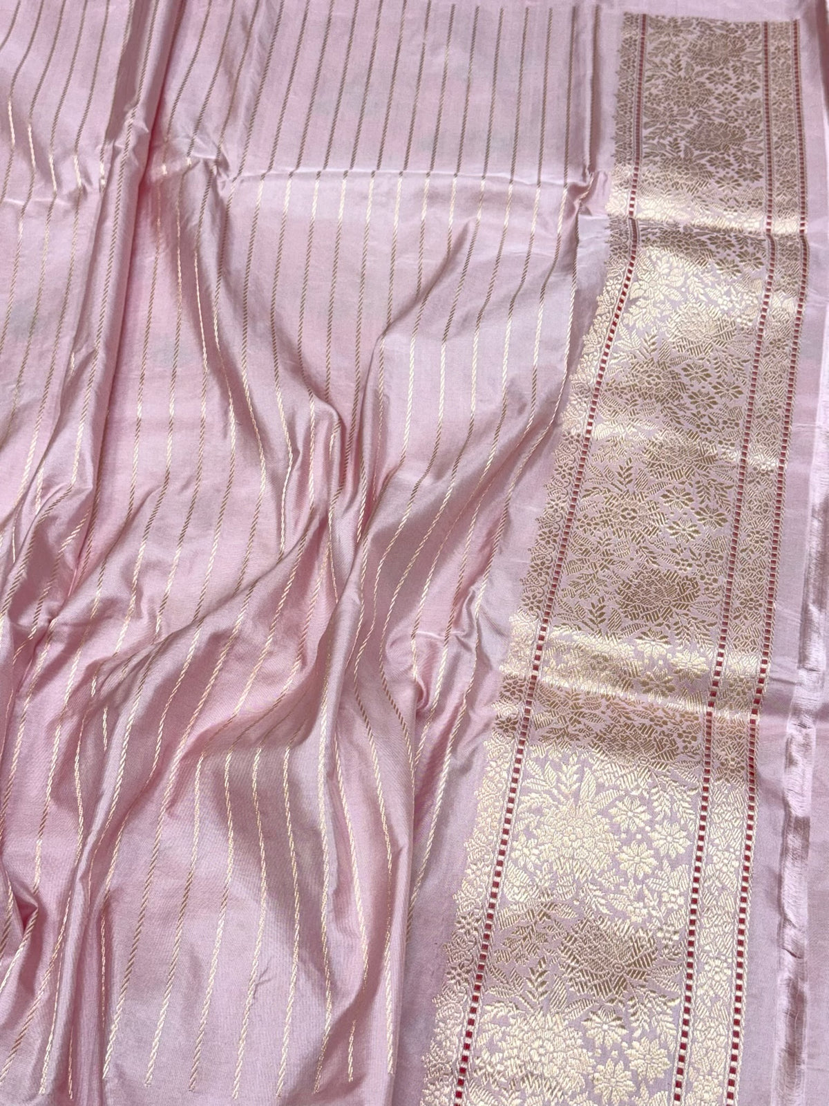 Baby Pink Pure Mulberry Double Katan Silk | Kadhwa Technique | Handwoven Banarasi Saree - The Luxury Drape