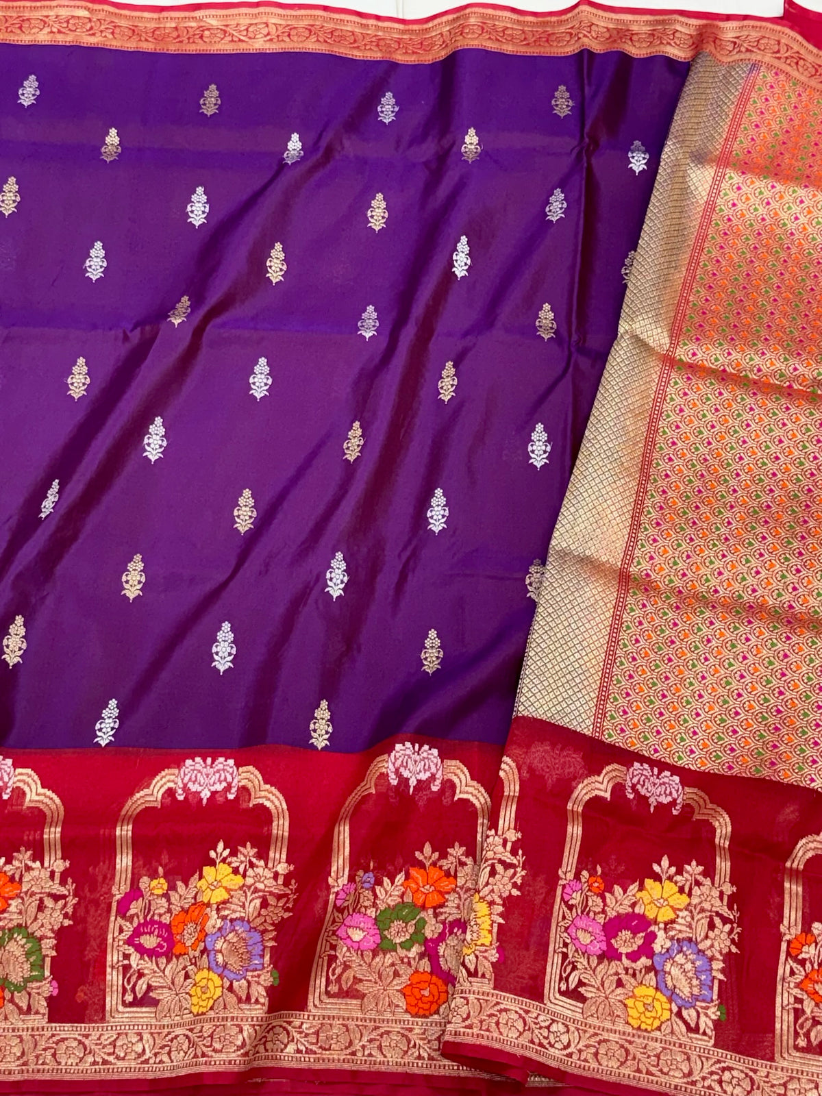 Purple Pure Katan Mulberry Silk Handwoven | Kadhwa + Kadhiyal Technique | Elegant Lightweight Banarasi Saree