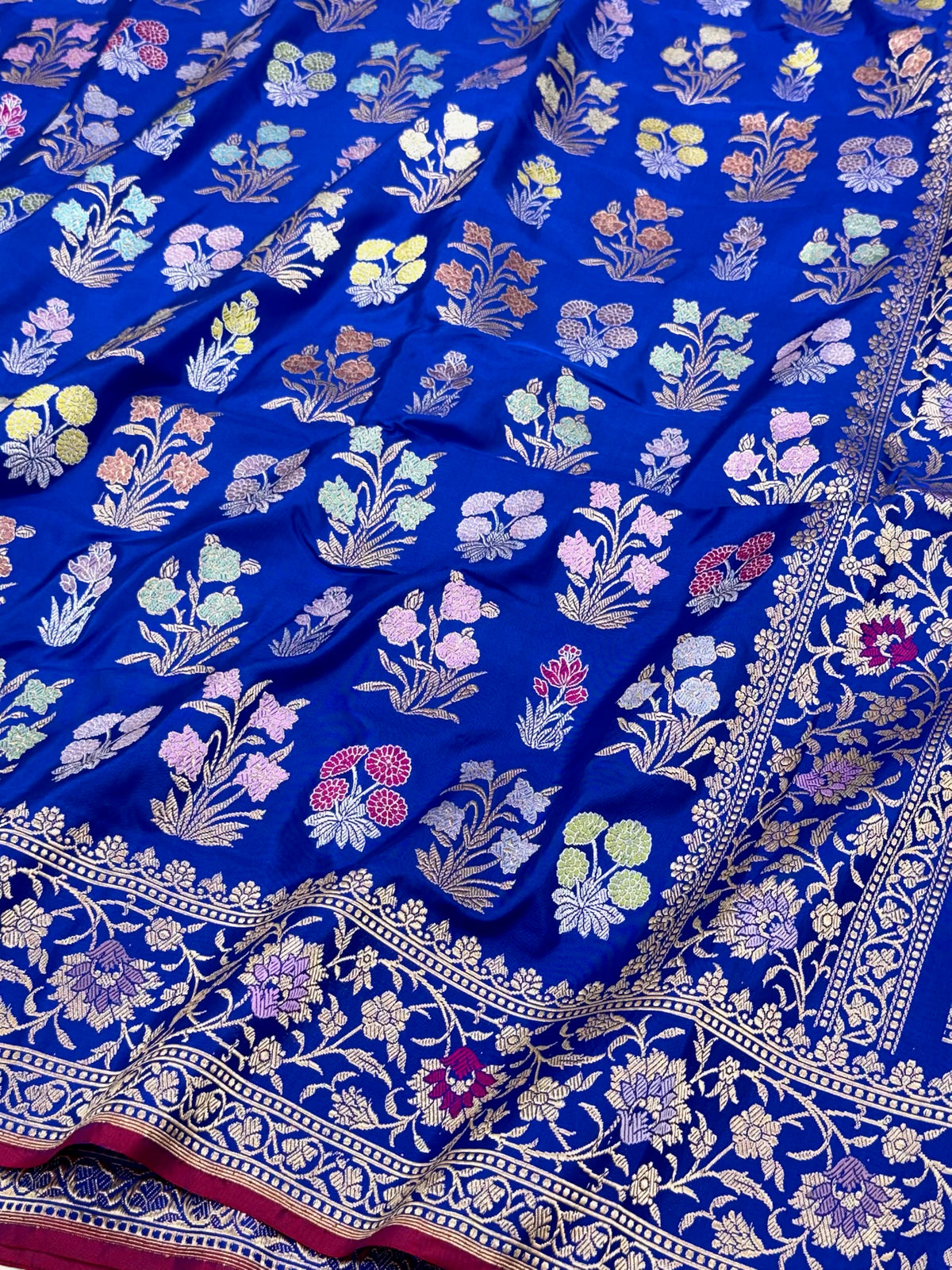 Royal Blue Banarasi Pure Double Katan Mulberry Silk Handwoven Modern Saree | Kadhwa Technique