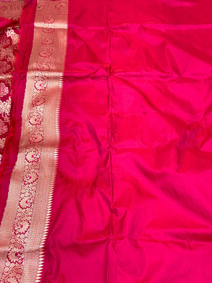Pinkish Red Pure Katan Silk Handloom Banarasi Saree