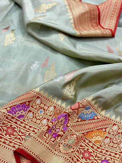 Green Handwoven Banarasi Saree | Pure Tissue Silk Saree - Kadhwa | Pure Katan Silk Saree