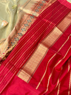 Green Pastel Kora Tissue Pure Handwoven Saree