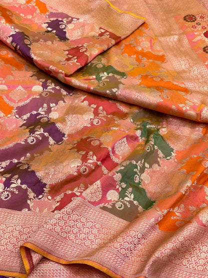 Orange Pure Katan Silk & Mulberry Silk Handloom Banarasi Saree | Rangkaat