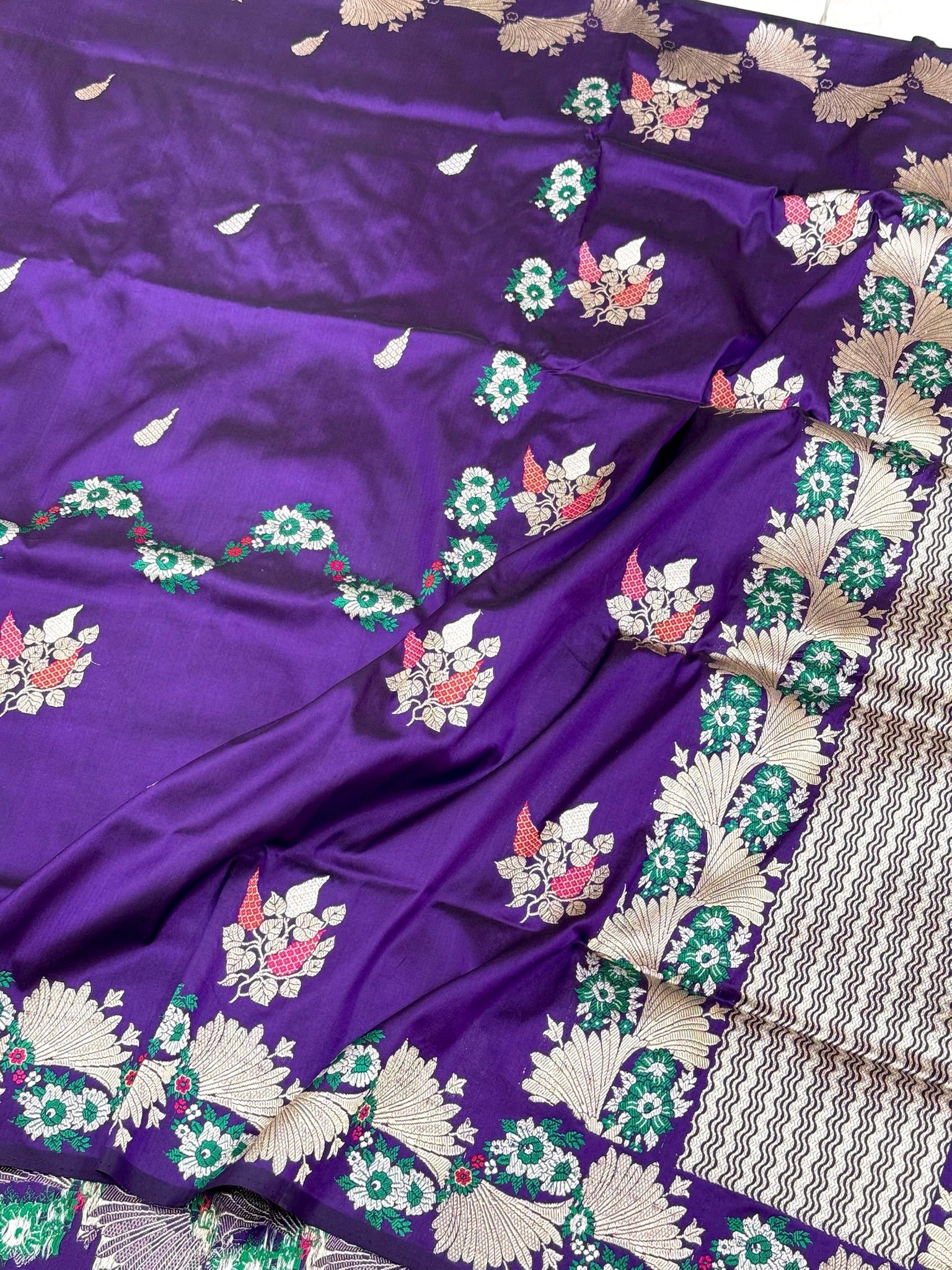 Purple Pure Mulberry Katan Silk  Handwoven Banarasi Saree