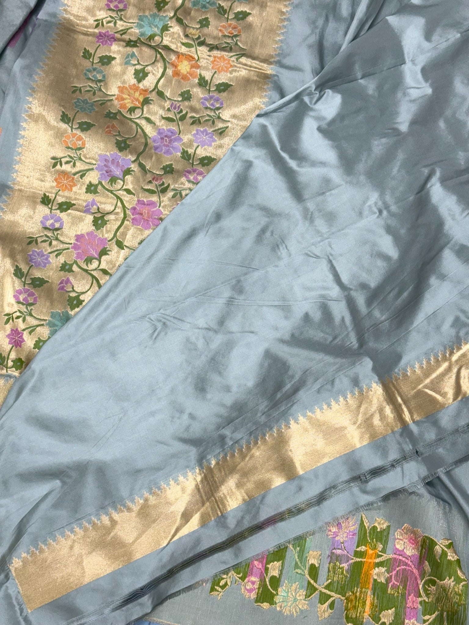 Ice blue Pure katan Silk Saree