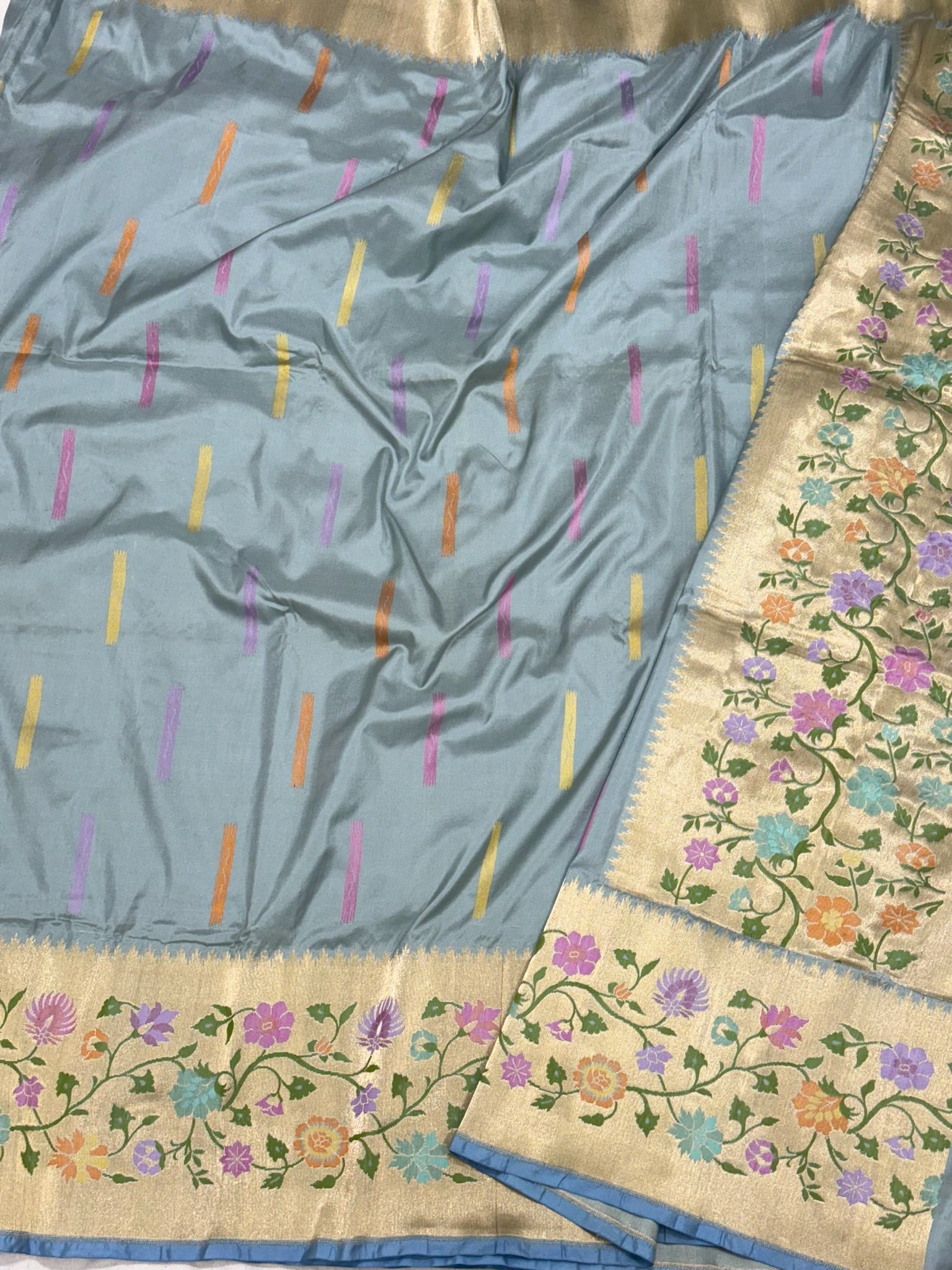 Ice blue Pure katan Silk Saree