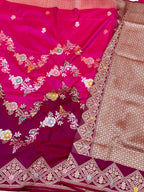 Pink/Magenta Pure Mulberry Katan Silk Handwoven Rangkaat Banarasi Saree