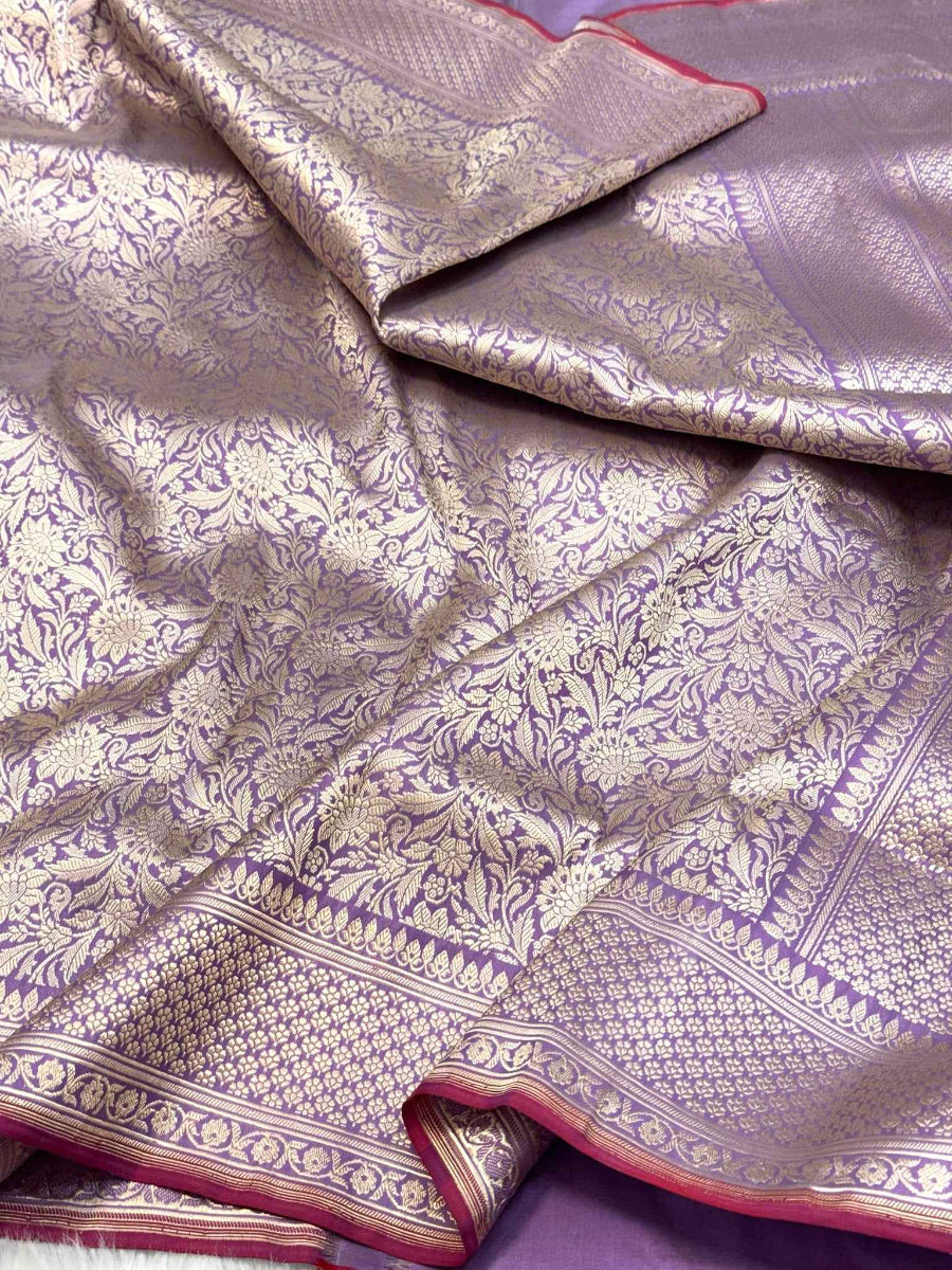 Lavender/Purple Pure Katan Silk Handwoven Saree