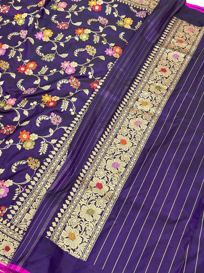 Purple Pure Katan Silk Handwoven Banarasi Saree | Kadhuwa Weave |
