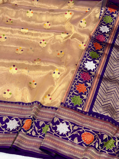 Molten Gold Pure Kora Tissue Silk Handwoven Banarasi Saree