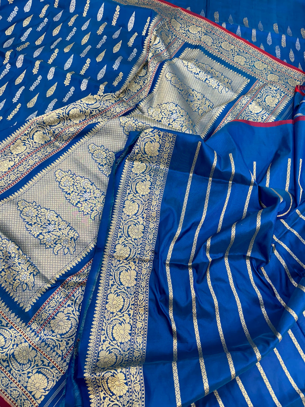 Blue German Pure Katan Silk Handwoven Saree