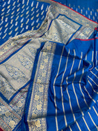 Blue German Pure Katan Silk Handwoven Saree