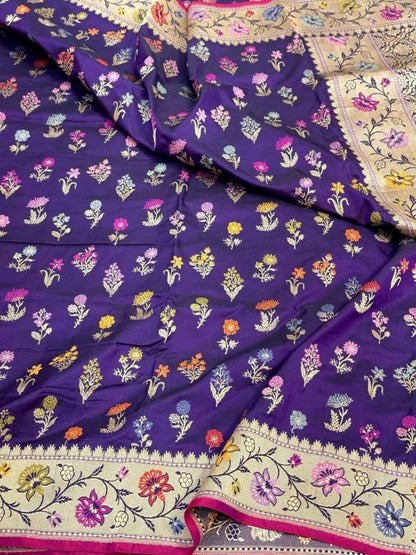 Pink Pure Mulberry Katan Silk Handwoven Banarasi Saree- Kadhuwa