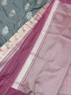 Grey/Green Pure Silk Handwoven Banarasi Saree (Kadhua Weave)