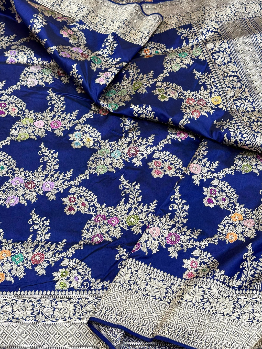 Deep Blue Katan Silk Pure Handwoven Banarasi Saree