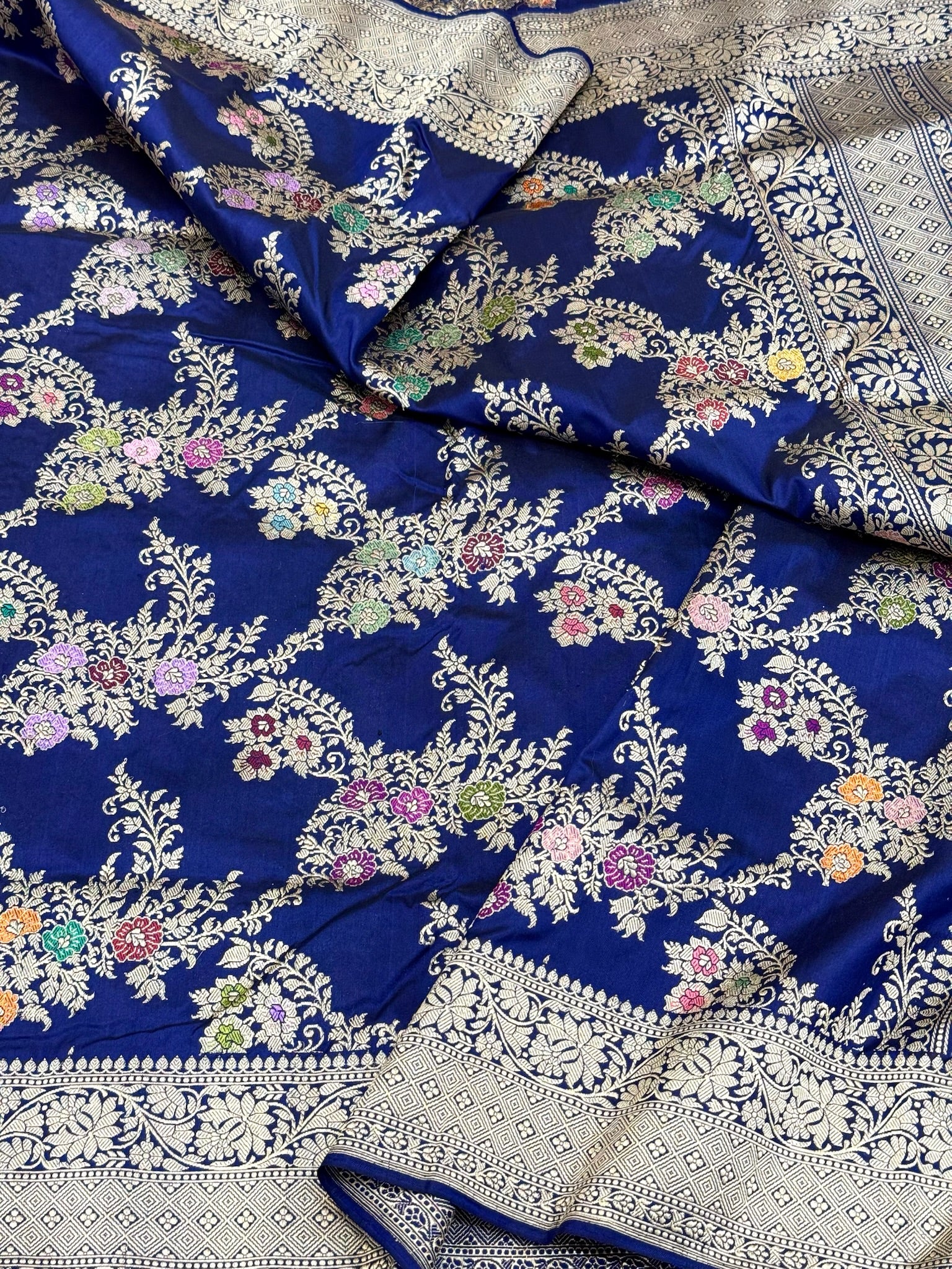 Deep Blue Katan Silk Pure Handwoven Banarasi Saree