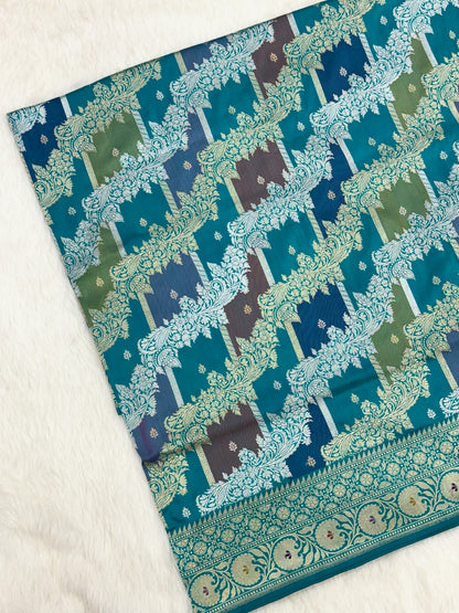 Sky Blue Pure Katan Silk Handwoven Banarasi Saree |Rangkaat|