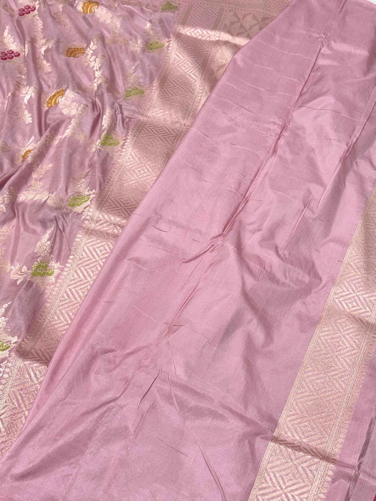 Pastel Pink Pure Katan Silk Banarasi Handloom Saree