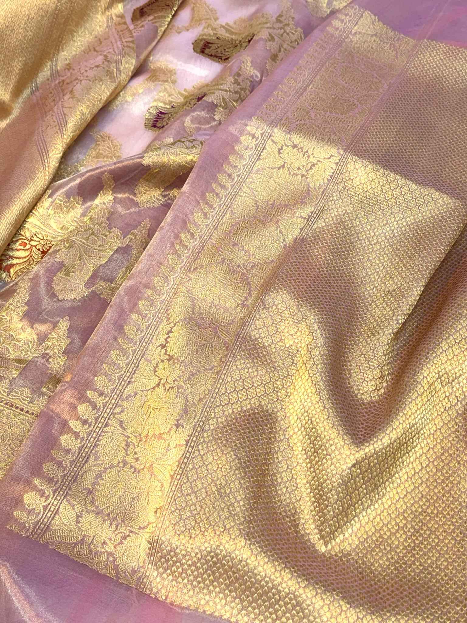 Gold Pure Kora Tissue Handwoven Banarasi Saree