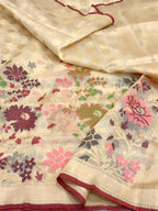 Ivory Pure Kora Organza Silk Handwoven Lightweight Saree