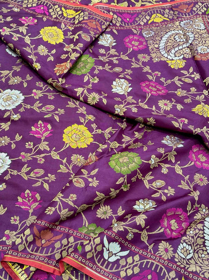 Magenta/Purple Pure Katan Silk Handwoven Banarasi Saree