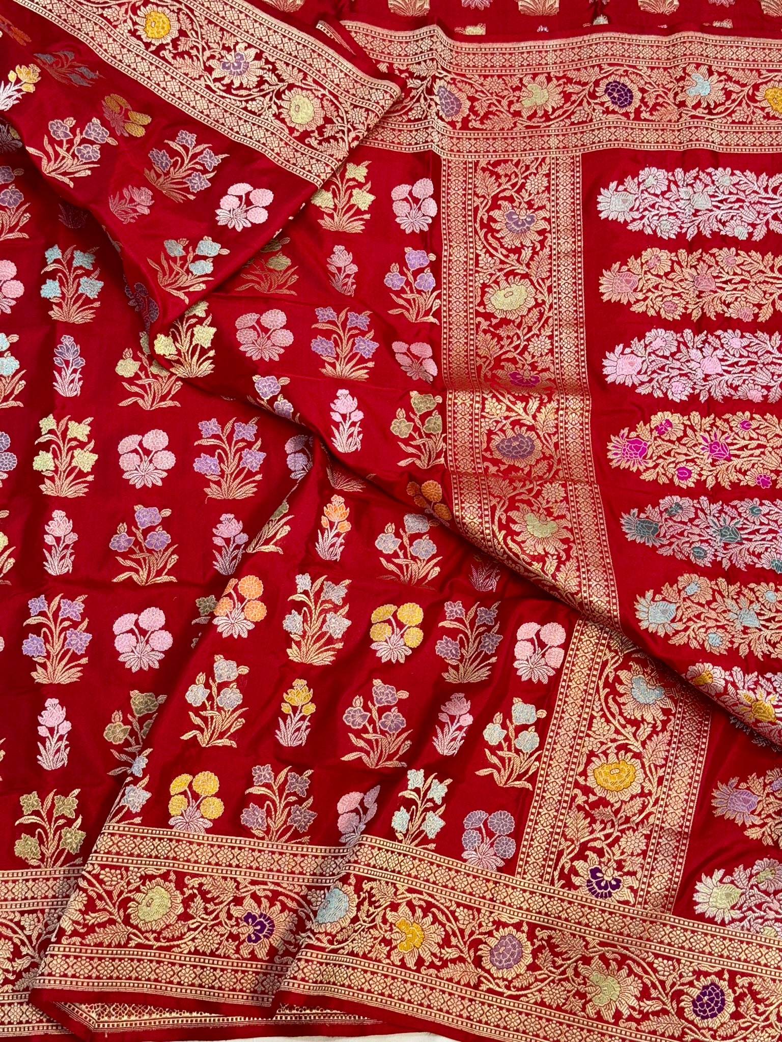 Red Double Katan Silk Handwoven Saree