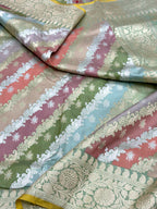 Pista Green Pure Mulberry Silk Handwoven Rangkaat Banarasi Saree