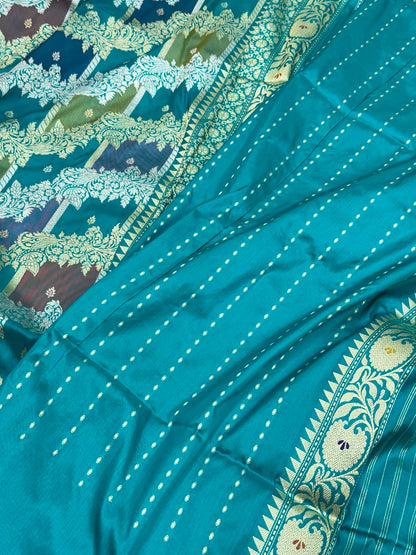Sky Blue Pure Katan Silk Handwoven Banarasi Saree |Rangkaat|
