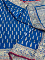 Blue German Pure Katan Silk Handwoven Saree