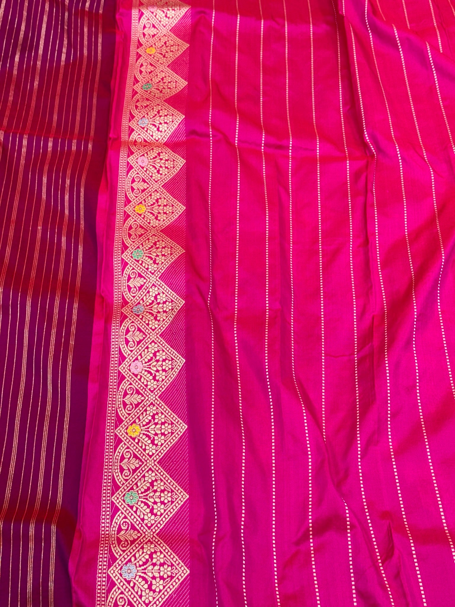 Pink/Magenta Pure Mulberry Katan Silk Handwoven Rangkaat Banarasi Saree