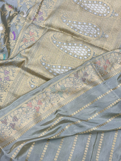 Ice Blue Pure katan Silk Handwoven Banarasi Saree