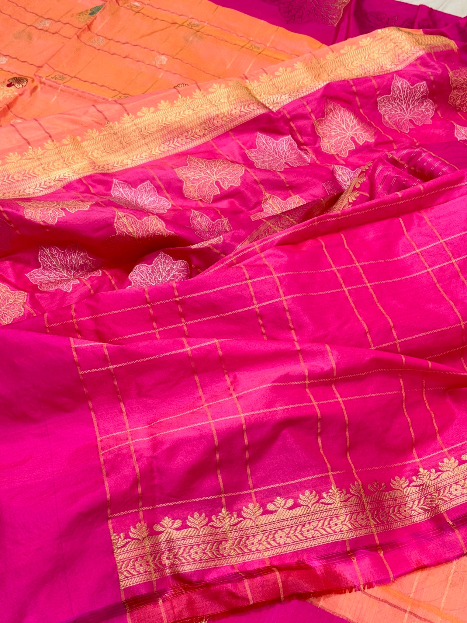 Peach Pink Pure Katan Silk Handwoven Banarasi Saree