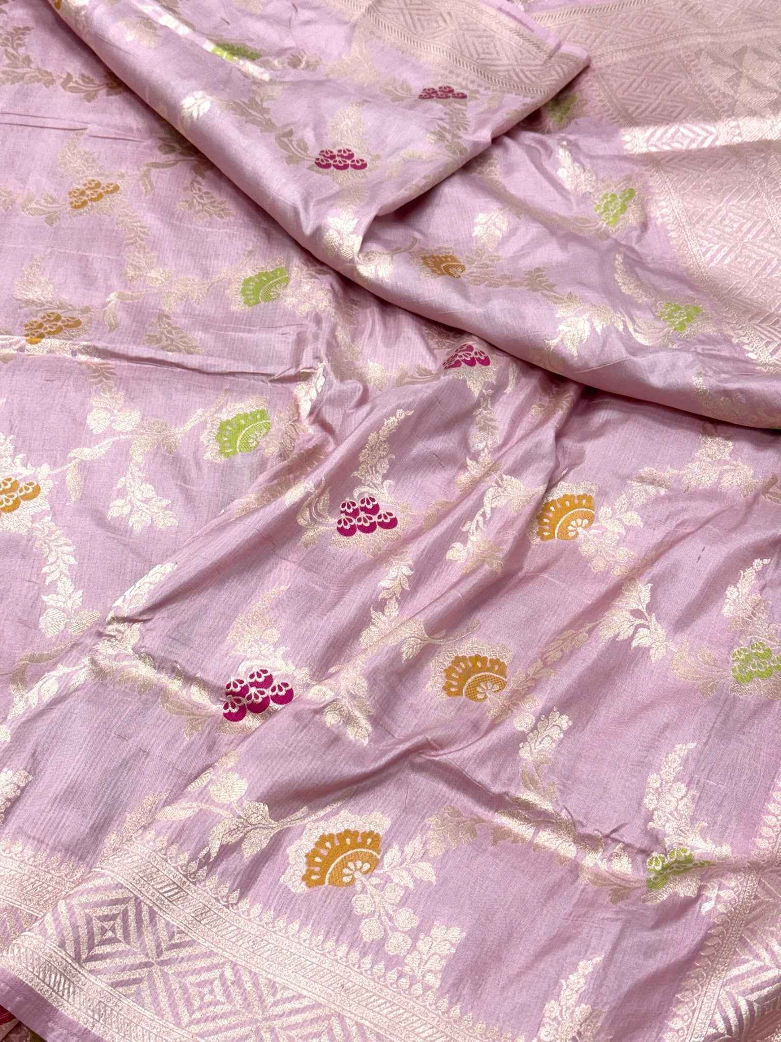 Pastel Pink Pure Katan Silk Banarasi Handloom Saree