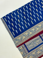 Blue German Pure Katan Silk Handwoven Saree