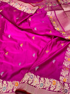 Rani Pink Pure Mashru Satin Silk Handwoven Banarasi Saree