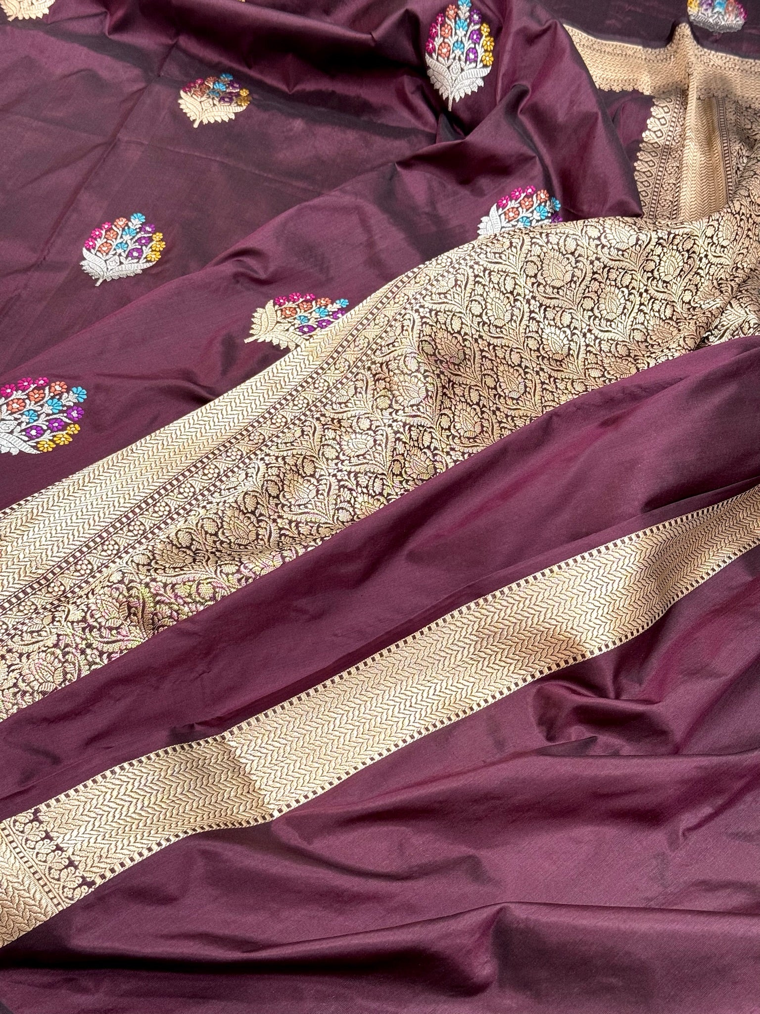Wine Pure Katan Silk Handwoven Banarasi Saree