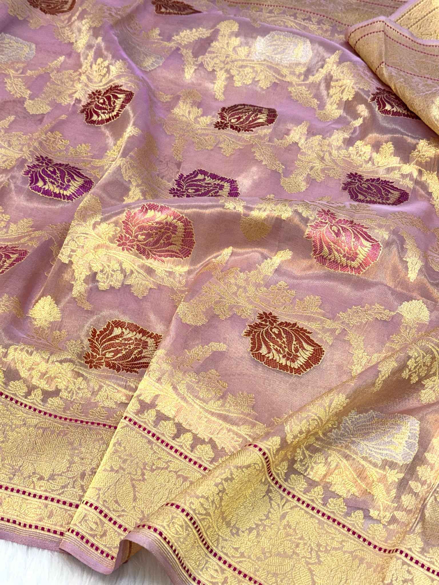 Gold Pure Kora Tissue Handwoven Banarasi Saree