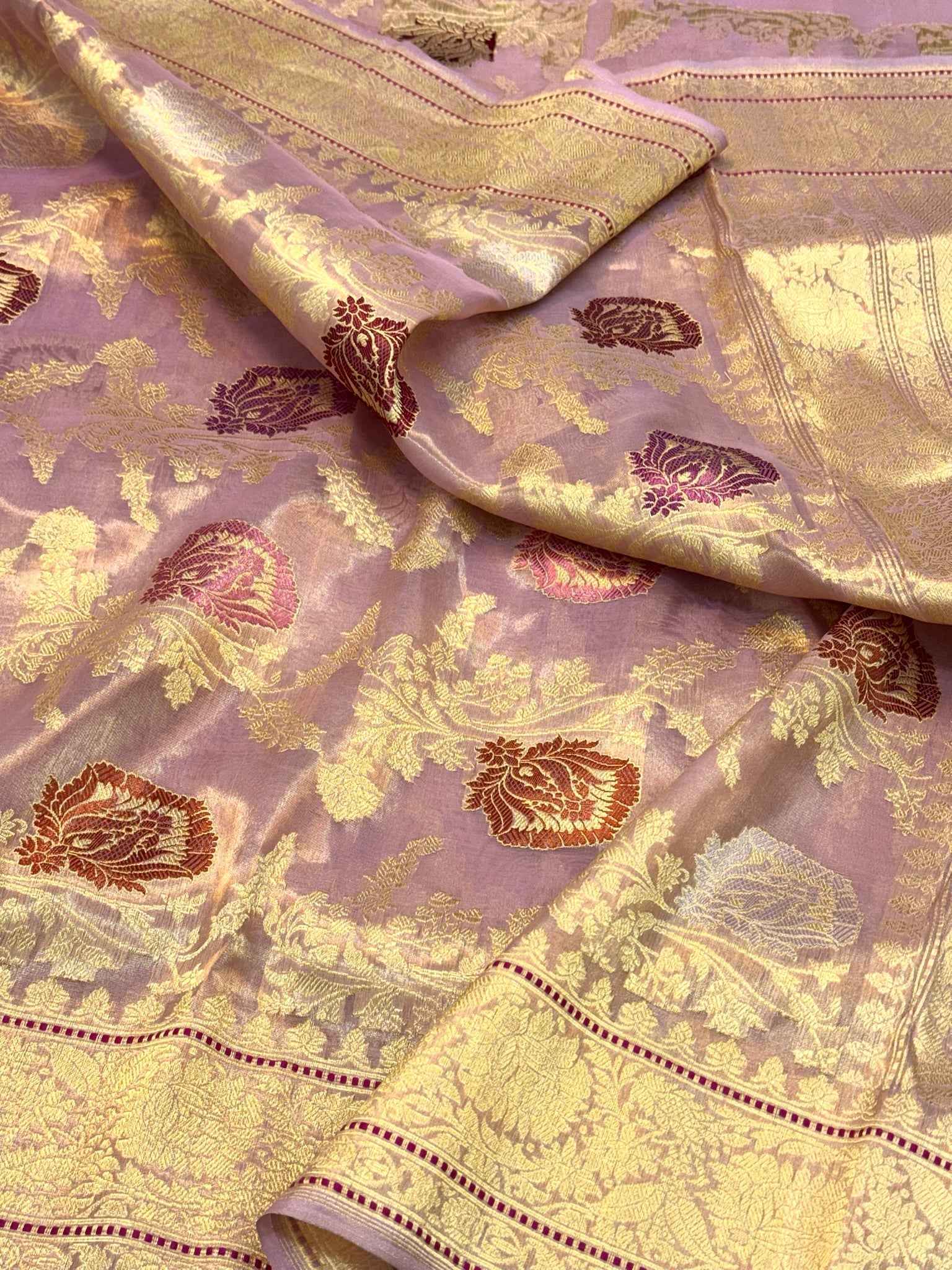 Gold Pure Kora Tissue Handwoven Banarasi Saree