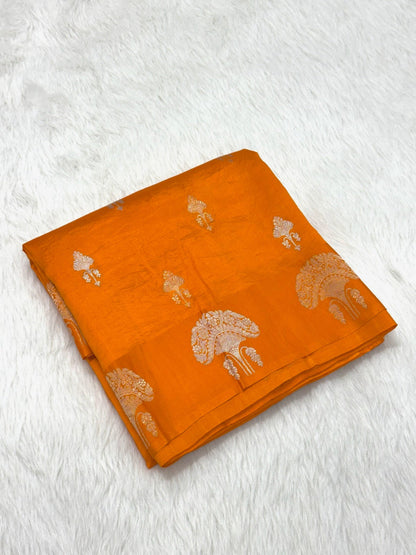 Orange Pure Raw Mango Silk Handwoven Banarasi Saree