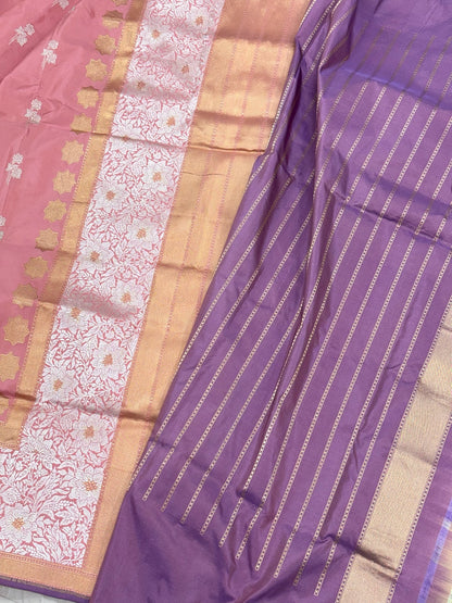 Candy Pink Pure Katan Silk Handwoven Banarasi Saree | Contemporary Design | Skirt Pallu