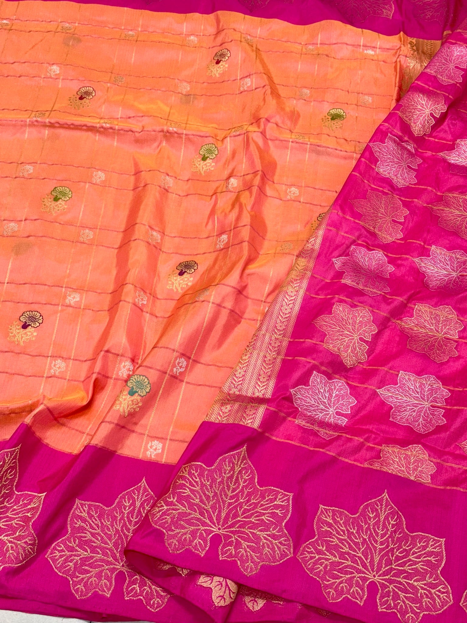 Peach Pink Pure Katan Silk Handwoven Banarasi Saree