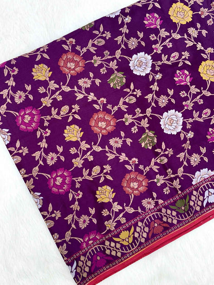 Magenta/Purple Pure Katan Silk Handwoven Banarasi Saree