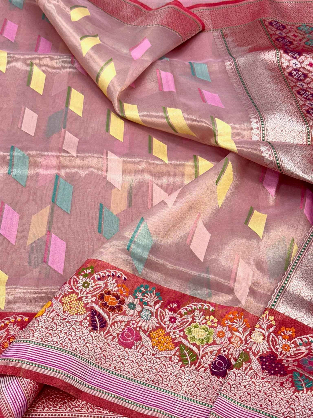 Gold  Kora Tissue Pure Handwoven Saree