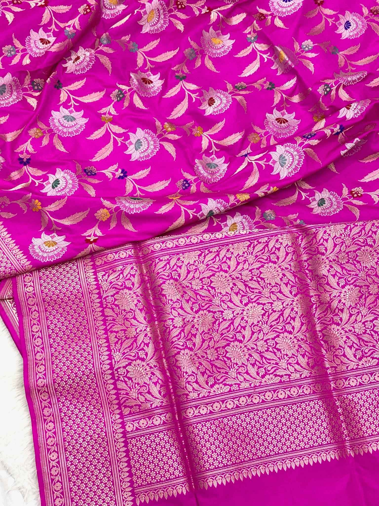 Lilac Pink Pure Kora Tissue Handwoven Banarasi Saree (Kadhuwa Weave)