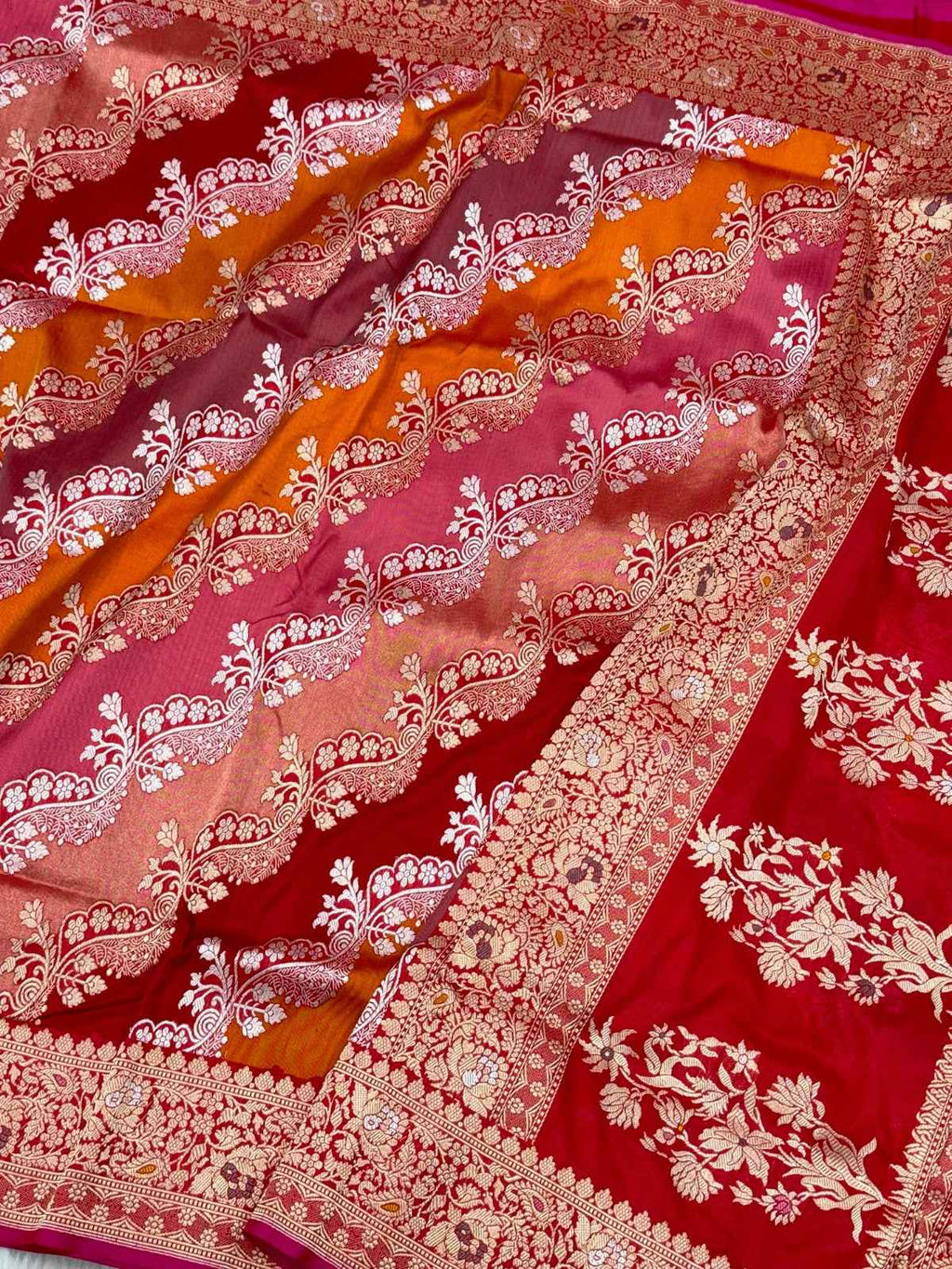 Red Pure Mulberry Katan Silk  Handwoven Banarasi Saree