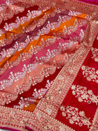 Red Pure Mulberry Katan Silk  Handwoven Banarasi Saree