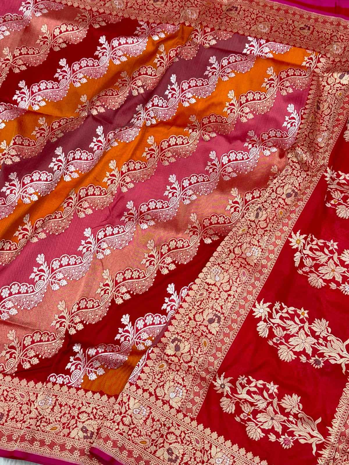 Red Pure Mulberry Katan Silk  Handwoven Banarasi Saree