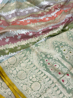Pista Green Pure Mulberry Silk Handwoven Rangkaat Banarasi Saree