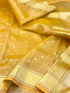 Gold Pure Kora Tissue Ektara Handwoven Banarasi Silk Saree